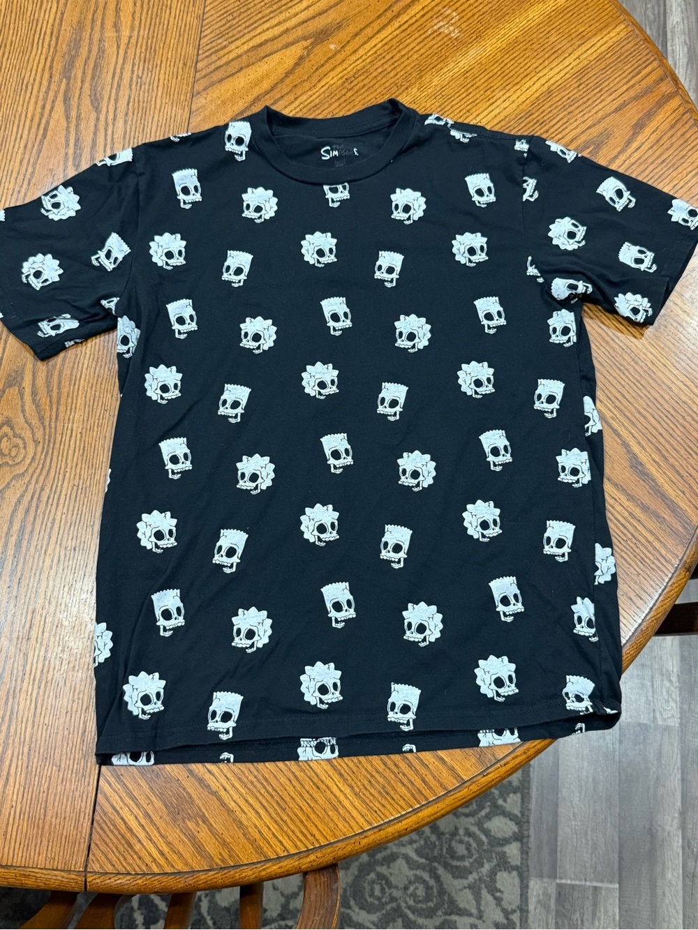 MAD Engine Black Tee with White Skull and Bart Simpson Faces